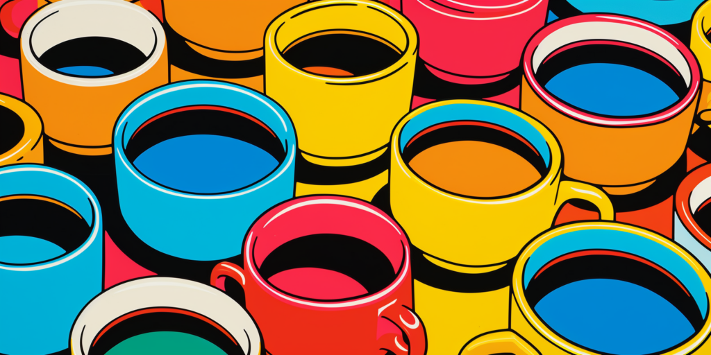 Pop art image of colorful cups of coffee